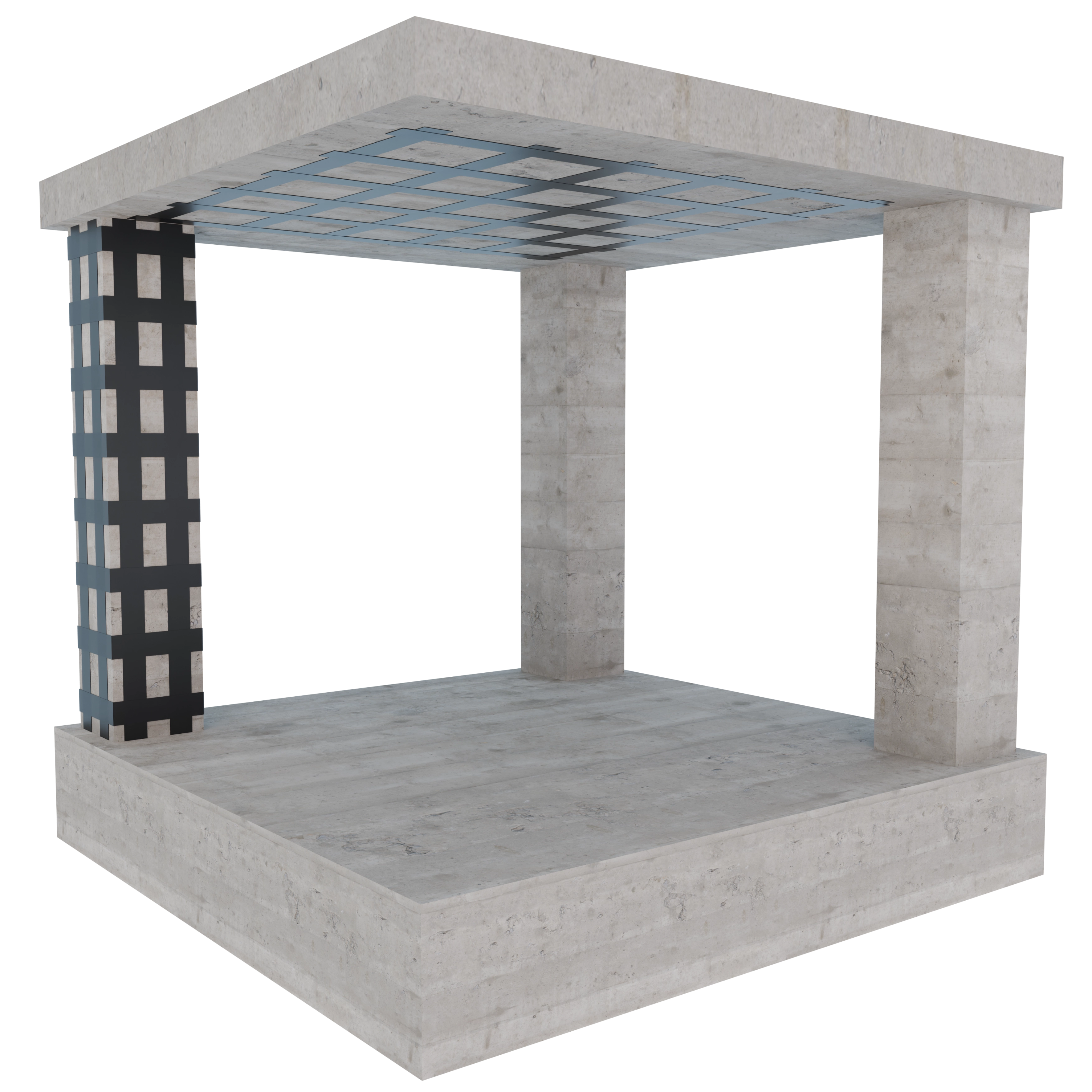 Reinforced concrete column with CFRP strengthening system diagram